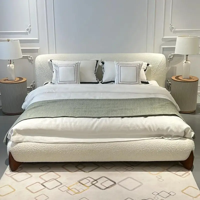 

Wabi-sabi style small red book tatami bed modern simple 2m x 2m 2 master bedroom fabric Italian minimalist double bed