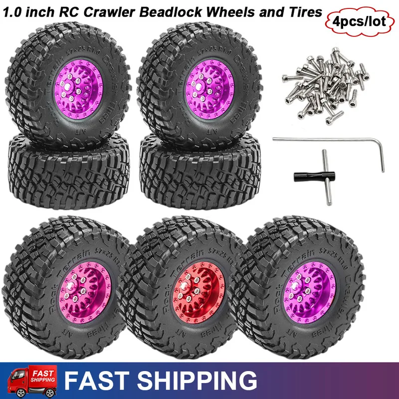 4Pcs 1.0 inch 57*25mm Metal RC Crawler Tires Wheel Rim Set for 1/18 Traxxas TRX4M SCX24 FMS Ascent-18 Axial AX24 FCX24