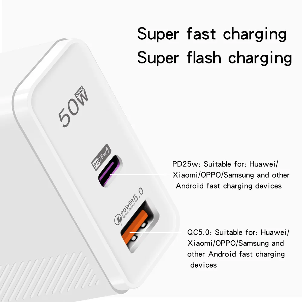 For Apple 2 IN 1 50W PD USB Super Fast Charging For iPhone 15 14 13 12 11 Pro Max XR XS X 8 Plus Samsung USB Type C Charge Cable