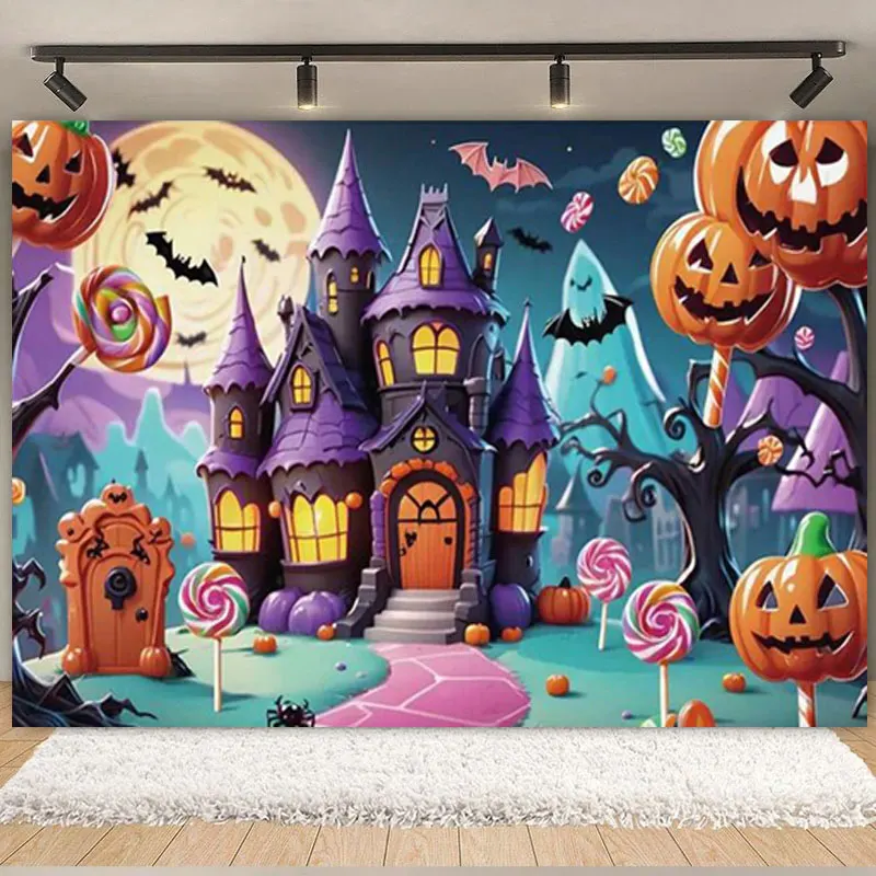 Candy Castle Halloween Photography Backdrops Decoration Children Pumpkin Latern Night Photozone Photo Studio Backgrounds Props