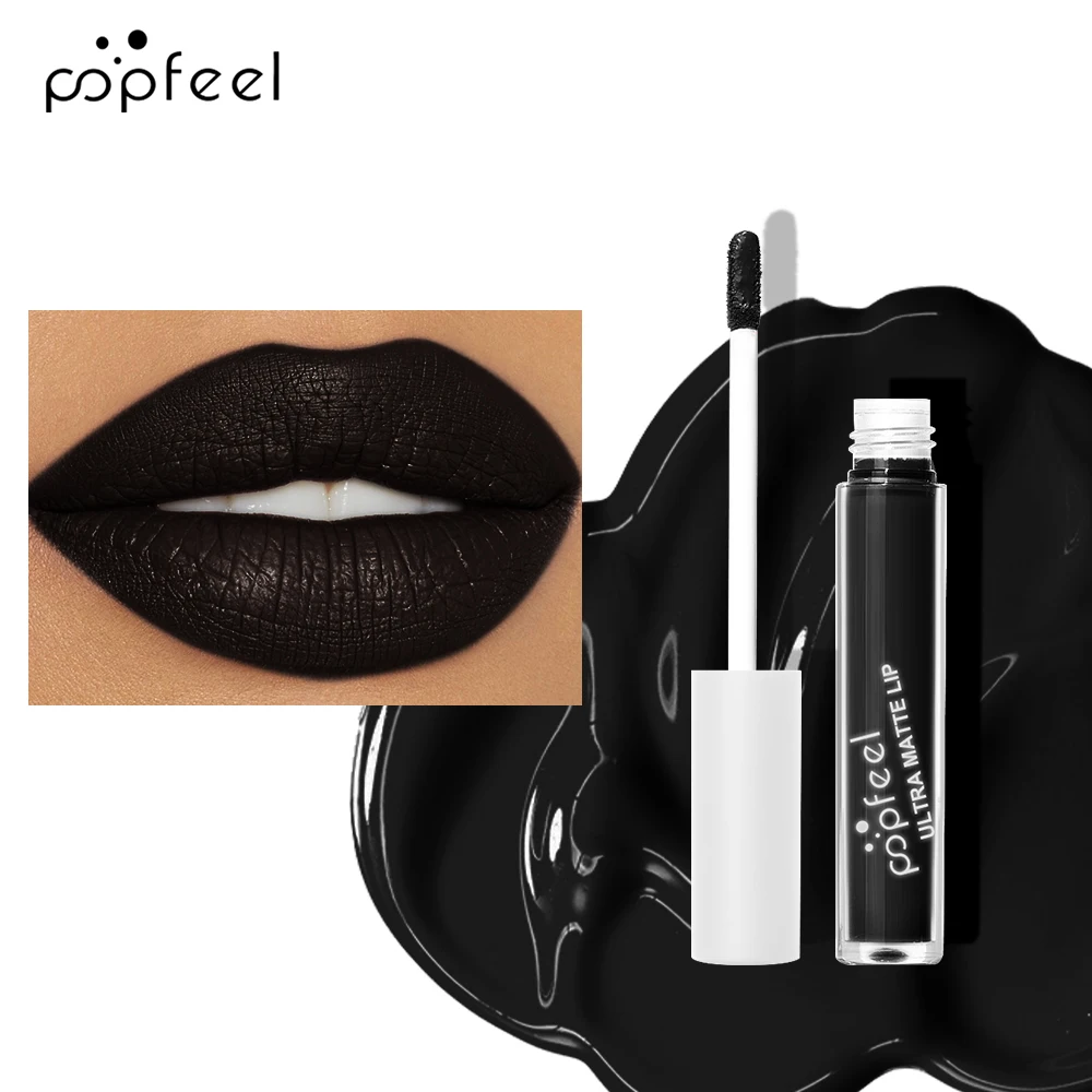 POPFEEL Party Lip Glaze Personality Candy Color Lip Gloss, Black Lip Glaze, Non-stick Cup Long Lasting Lip Gloss