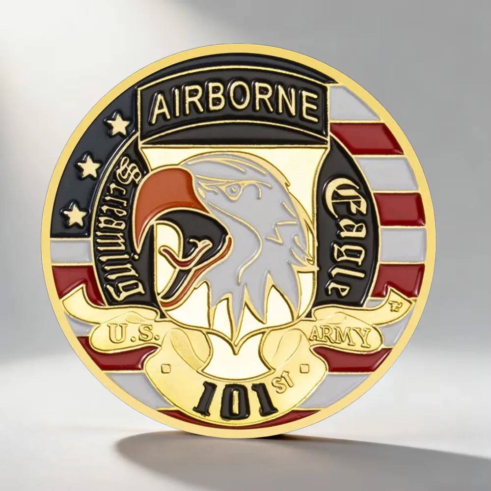 Pièce de monnaie souvenir plaquée or de l'Assaut Aérien de la 101e Division Aéroportée, Badge de défi « Rendez-vous avec le Destin » de l'Armée américaine