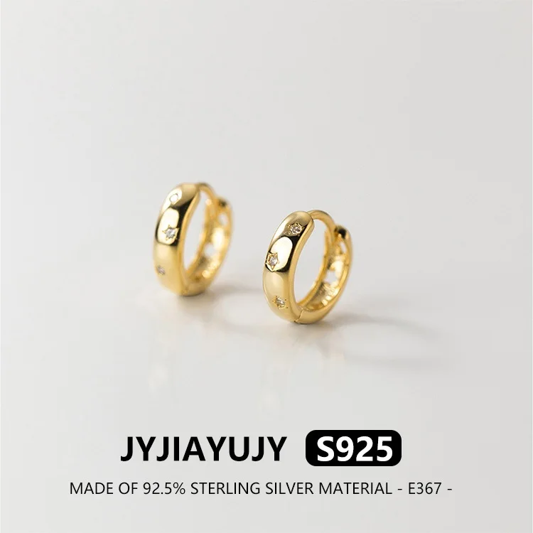 

JYJIAYUJY 100% Whole Original Sterling Silver S925 Hoop Earrings Hollow Star Inlaid Zirconia Fashion Woman Jewelry Gift Use E367