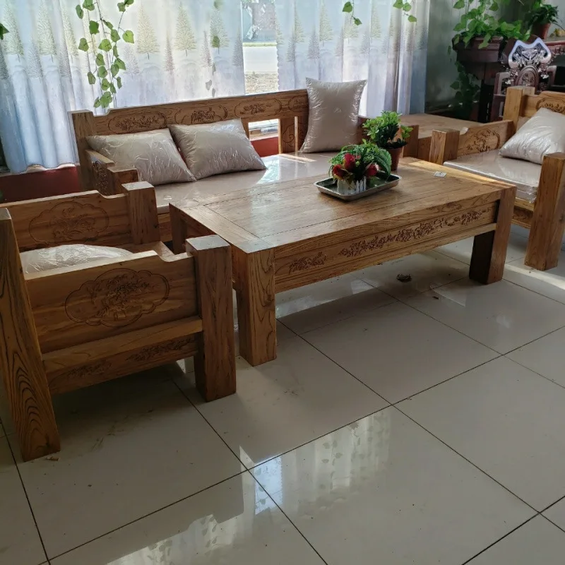

SC Home Classic Sofa Old Elm Sofa Living Room Full Solid Wood Korean Meilan Bamboo Chrysanthemum Combinatio