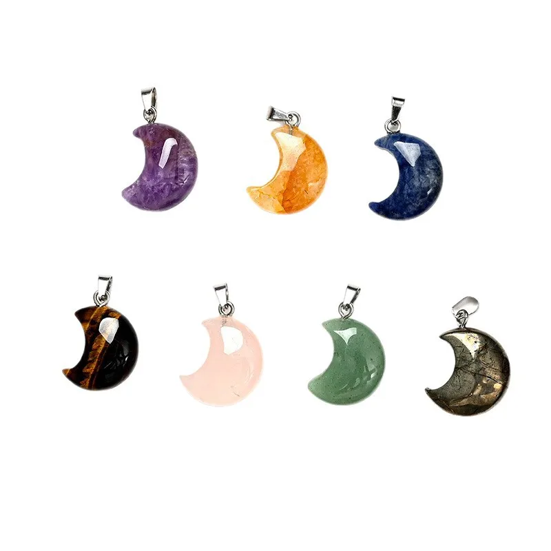 Fashionable Natural Stone Crystal Agate 20mm Moon DIY Necklace Pendant  for Men  WomenJewelry Accessories Wholesale