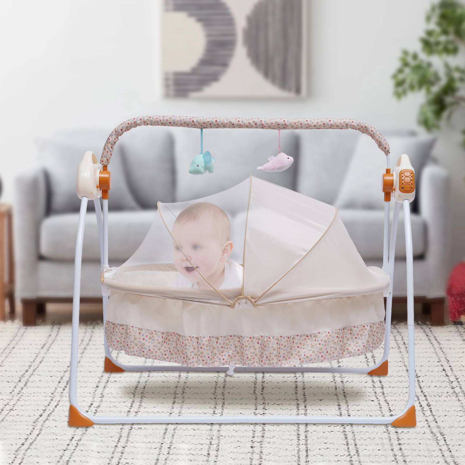 Elektrische Babybedje Wieg Bluetooth & USB Opvouwbare Auto-Swing Schommelstoel Wieg Slaapbed Baby U-vormig Kussen/net/Speelgoedrek