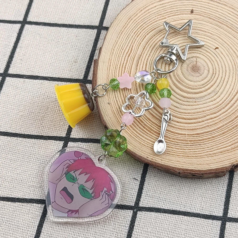 Saiki Kusuo Keychain, The Disastrous Life of Saiki K Heart Acrylic Beaded Bag Charm, Cute Pudding Anime Aesthetic Keyring