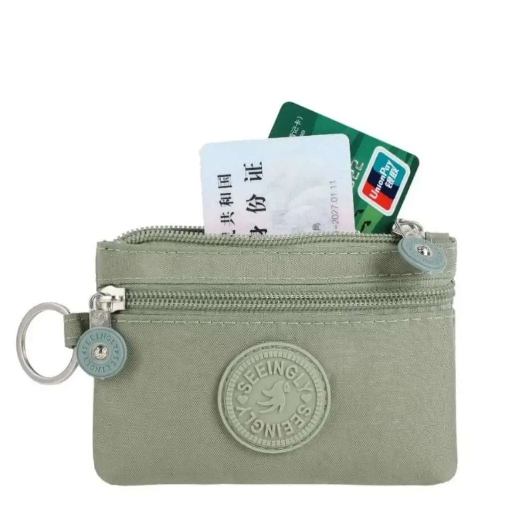 Korean Short Zipper Coin Purse Letter Double Layer Nylon Wallet Waterproof Pocket Money Bag Card Holder Lipstick Bag