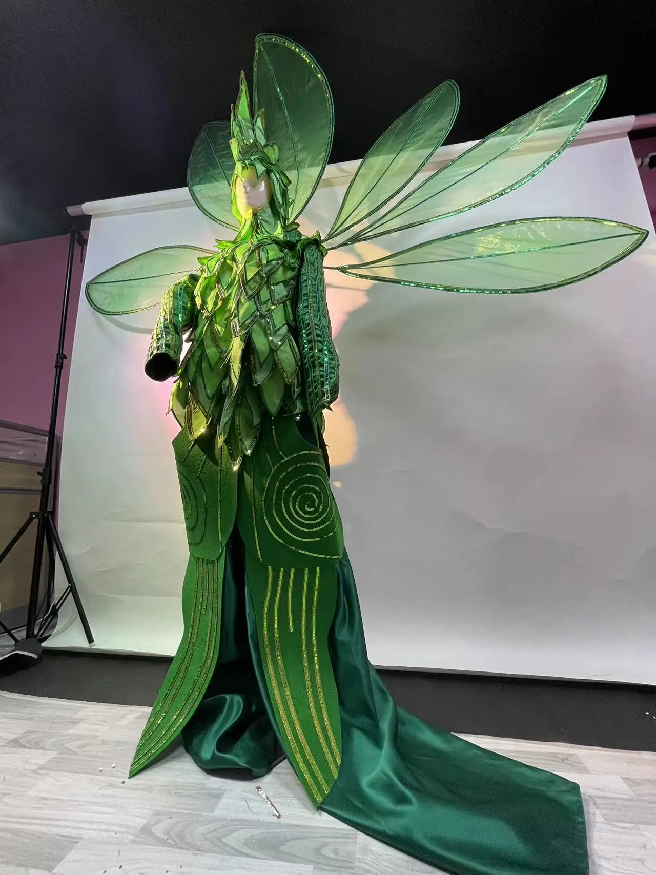 Green Glow-in-Dark Stilts Walker Costume for Cosplay - alternate angle