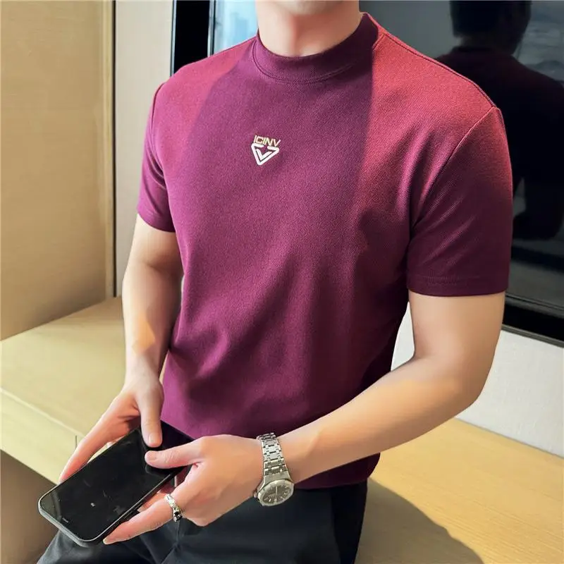 Autumn Winter Fleece High Neck T-shirt for Men Slim Fit Short Sleeve Bottoming Shirt Casual Busines Tee Tops Men Clothing