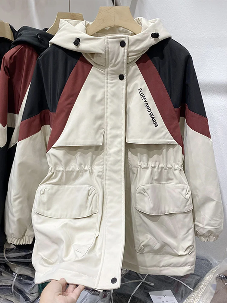 

Женская повседневная свободная хлопковая куртка с капюшоном, в стиле пэчворк, для работы, осенне-зимняя, новая модель