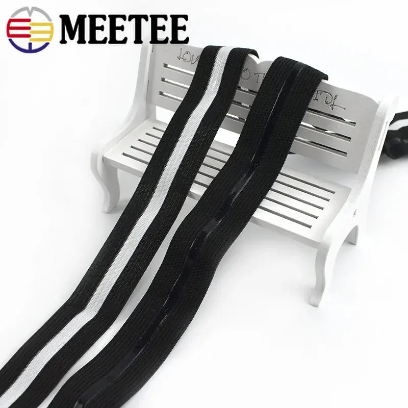 5/10Meters 25mm Non-slip Black White Stripe Elastic Bands Silicone Rubber Tape Sport Clothes Wrist Headband Sewing Accessories