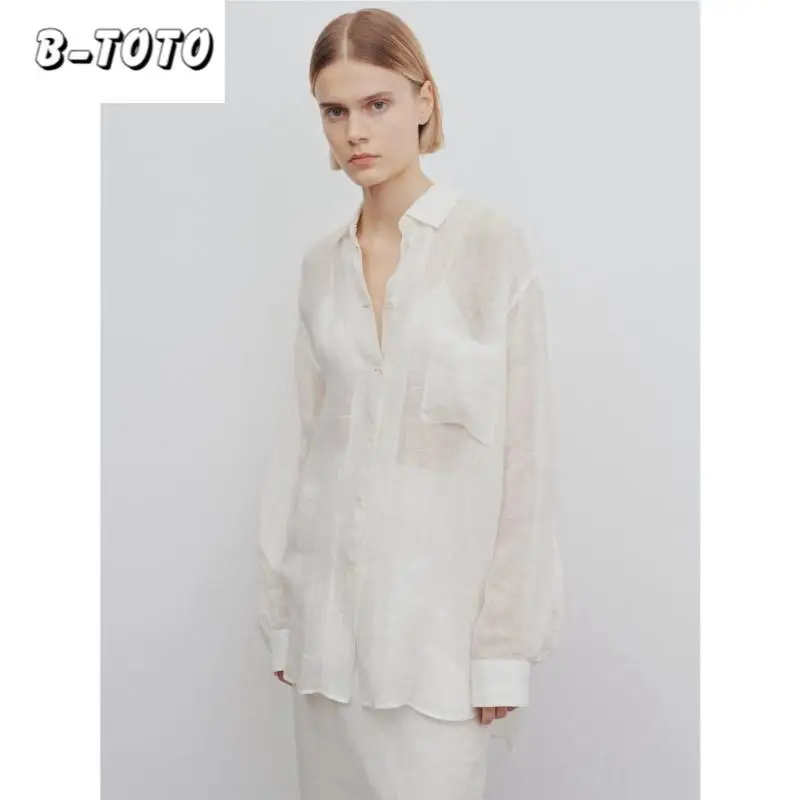 

B-TOTO Shirt Female 2024 Spring and Summer New Casual Loose Lapel Single Row of Buttons Long-Sleeved Shirt Light Models