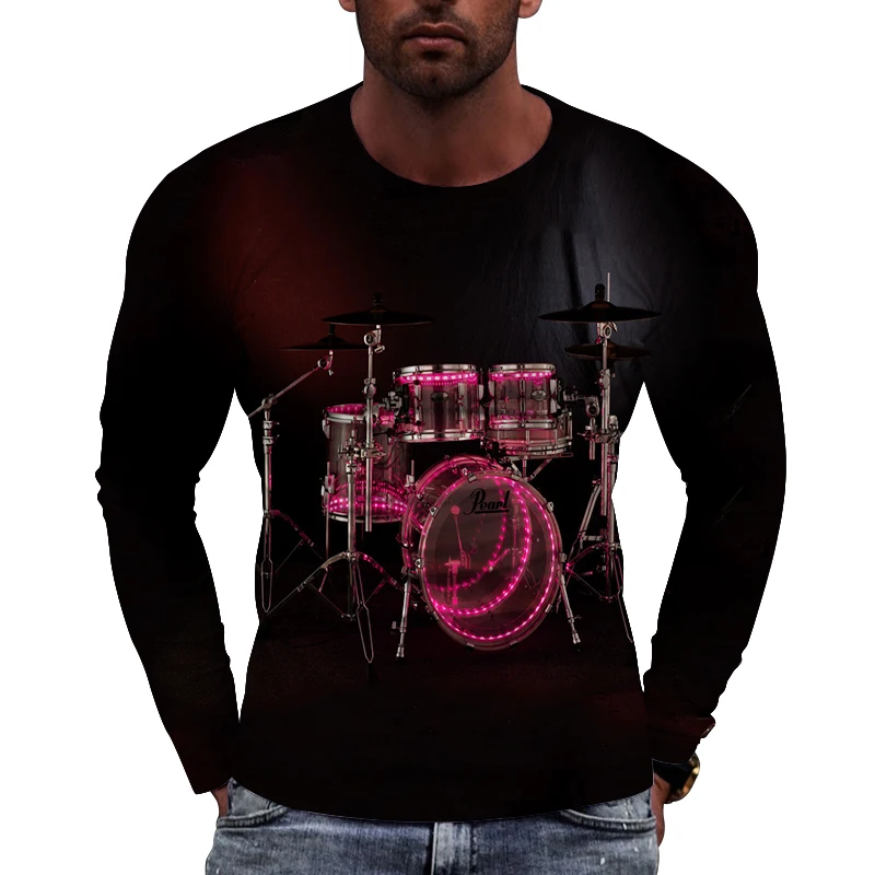 Spring And Autumn Hip-Hop Drum Kit 3D Flora Print T-Shirt Men Women Long Sleeve Tshirts Oversized Harajuku Tees Top Kid Clothing