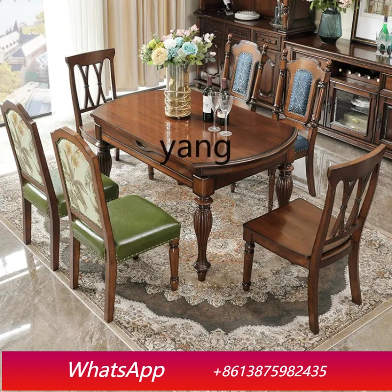 

LMM solid wood dining table and chair combination multi-functional retractable rectangular round dual-purpose