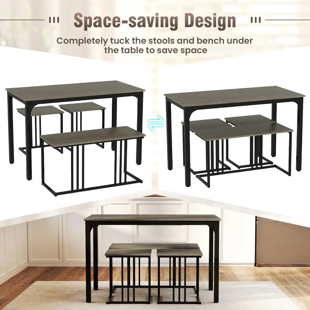 طقم طاولة طعام لـ 4 أشخاص، طاولة عشاء مستطيلة مع مقعدين ومقعد واحد، أثاث المطبخ الصناعي وغرفة الطعام