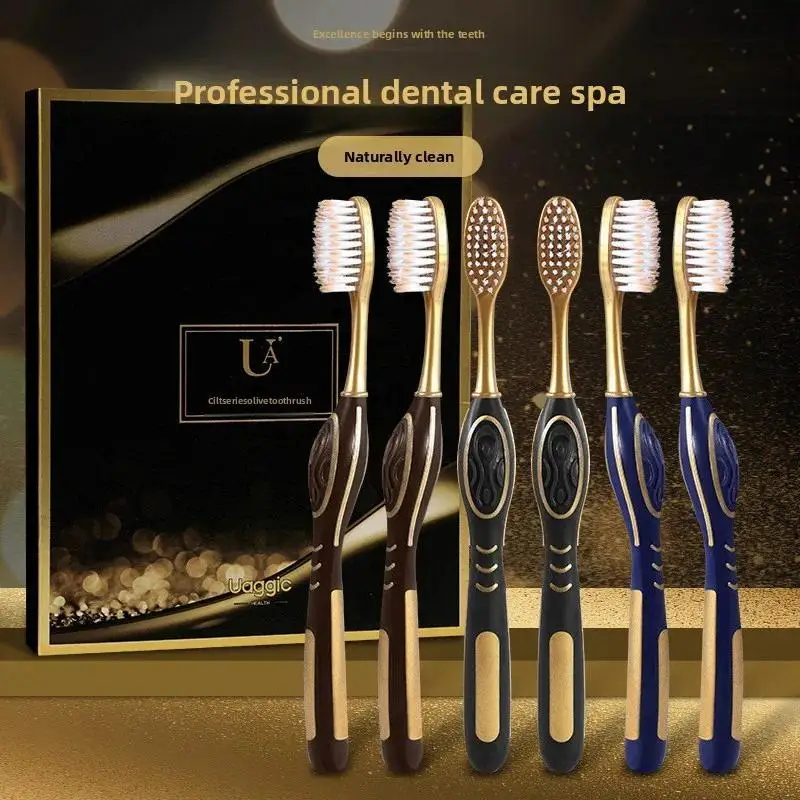 【-caixa-de-presente-com-6-unidades-】-novo-conjunto-familiar-de-escovas-de-dentes-olive-para-adultos-com-cerdas-medias-para-limpeza-e-raspagem-de-lingua-e-higiene-bucal-uso-duplo