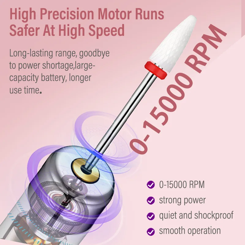 CMH Wireless Nail Drill Pen USB Nail File Polishing Pen Rechargeable Nail Drill Machine Portable Manicure Drill Salon Tool Grind