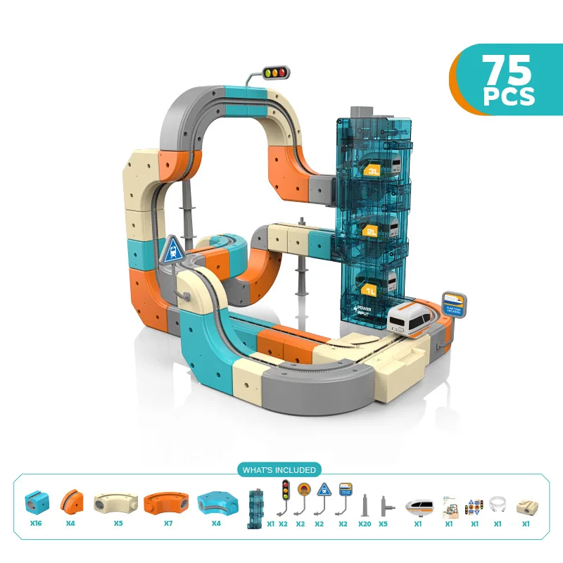3D DIY Staircase Magic Race Track with Elevator Children DIY Assembled Building Blocks Track Train Toys Kids Christmas Gift