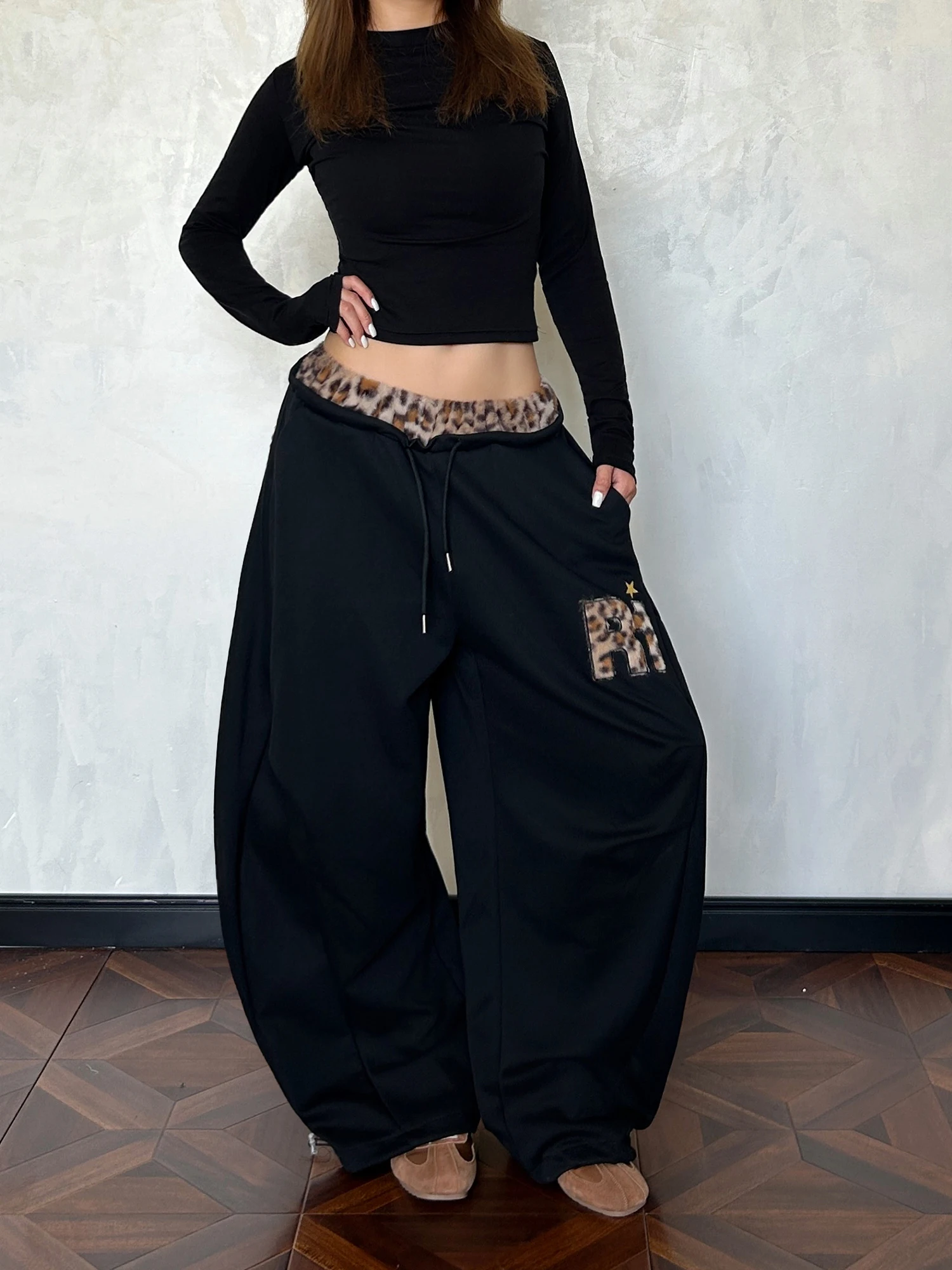 Pantalones informales de pierna ancha holgados con retales bordados a cuadros americanos Retro, pantalones informales de algodón suave para estudio callejero, cintura en L con cremallera