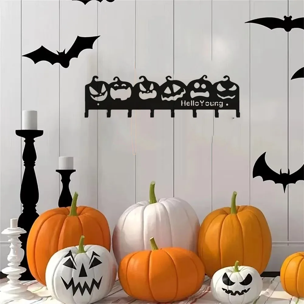 Delightful 1pc Eerie Metal Decorative Hook: Compact Storage Rack with Cheerful Halloween Pumpkin Design