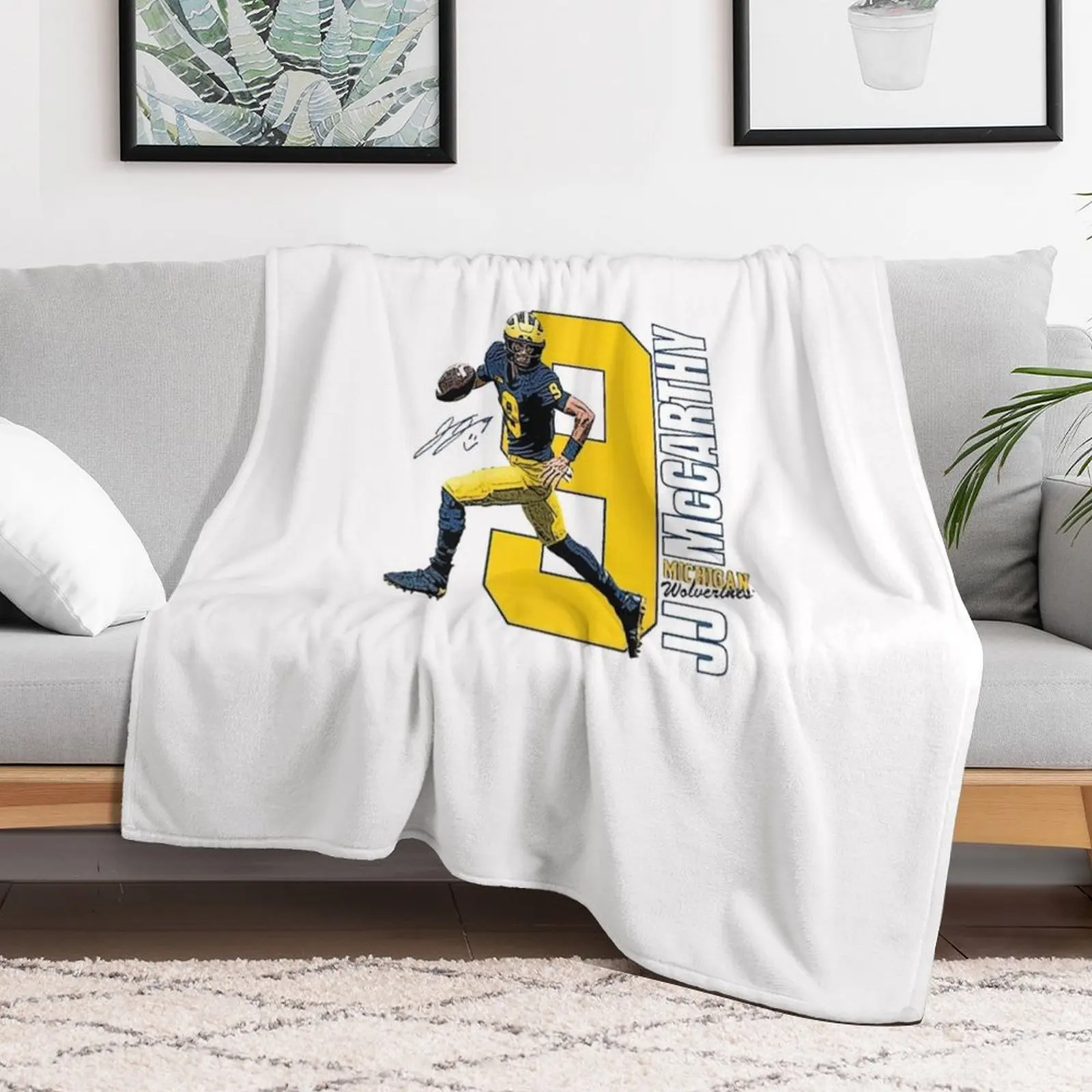 Valiant University of Michigan Football Gray JJ McCarthy Throw Blanket Heavy Luxury Thicken Nap Blankets