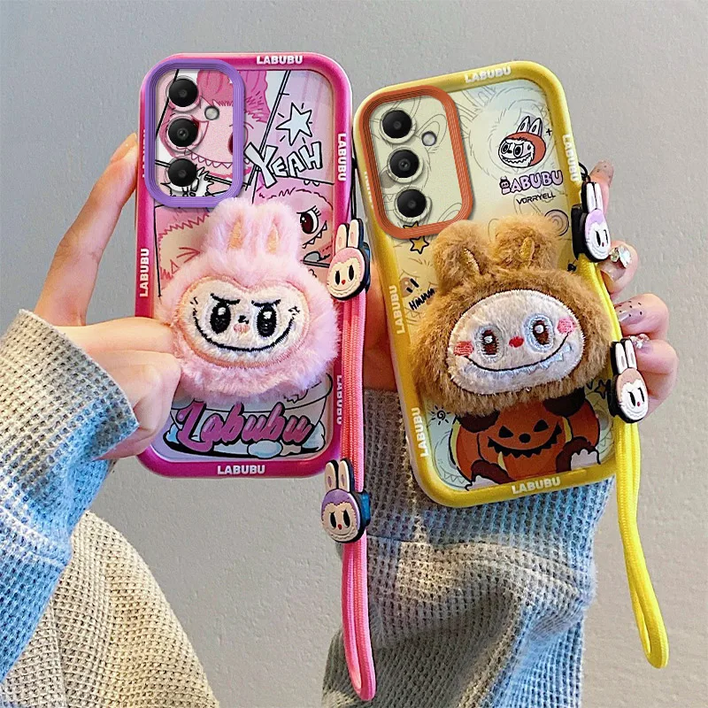 3D Labubu Cartoon Fur Phone Case for Infinix Note 30 40 Pro Smart 5 7 8 Plus Zero 30 With Strap Plush Kuromi Toy Soft Cover