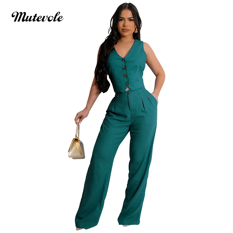 

Mutevole Sexy Two Piece Suit Set Women Casual Office Clothes Crop Vest and Pants Set