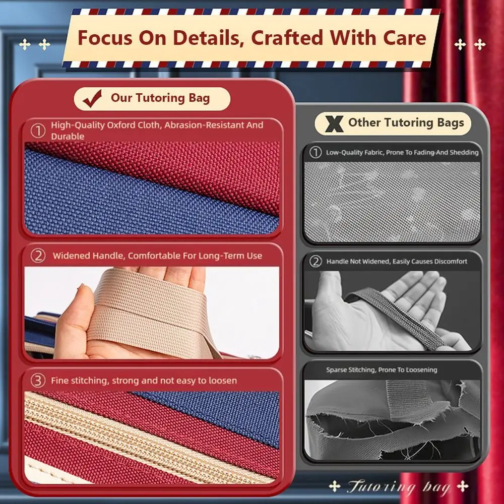 Durable Contrast Color Tutorial Bag British Style Six-layer Books Bag Large Capacity File Bag Art Supplies Storage