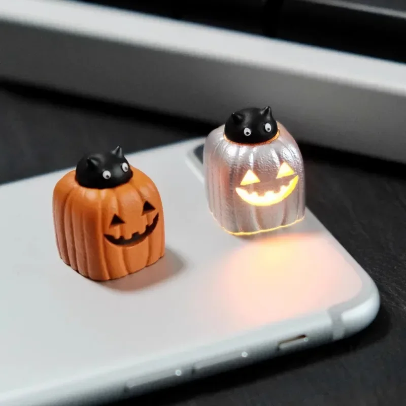 Tutup Tombol Transparan Motif Labu Halloween, Dicetak 3D, Kustom 1U, Resin, untuk Aksesoris Keyboard Mekanik MX