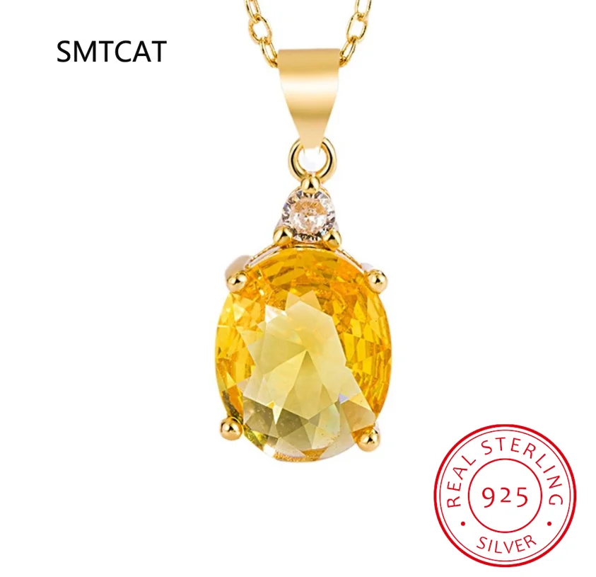 Oval Cut Yellow Genuine Natural Citrine 925 Sterling Silver Pendant Necklace Gemstone Fine Jewelry Choker for Women Gift