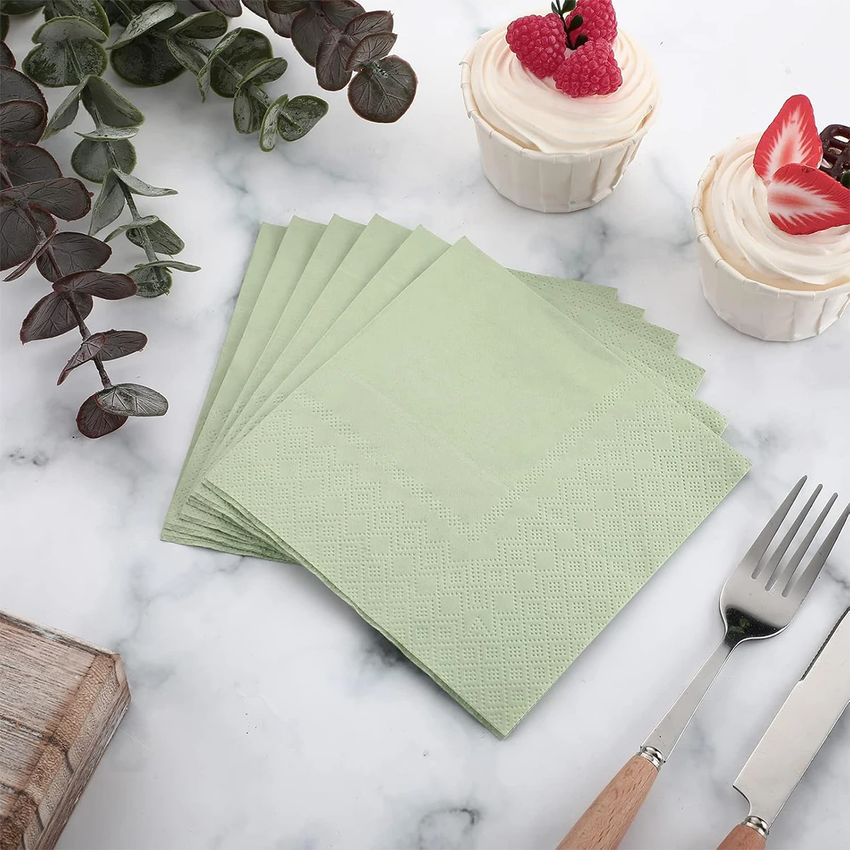 20Pcs Sage Green Paper Cocktail Napkins Disposable Wedding Soft For Birthday Dinner Party Bridal Shower Home Kitchen Portable