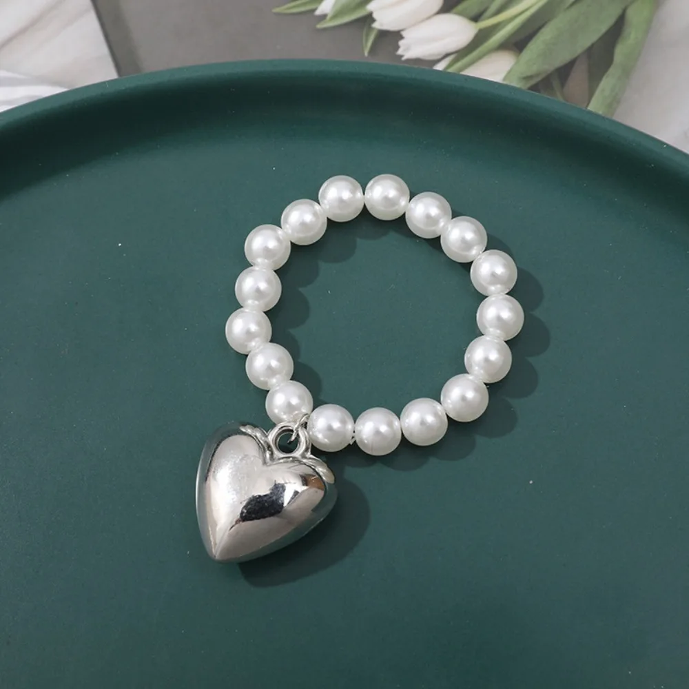 Fashion Crafts Dog Heart Necklace Elastic Silver Dog Pearl Collars Fashion Cute Mini Pearl Chain