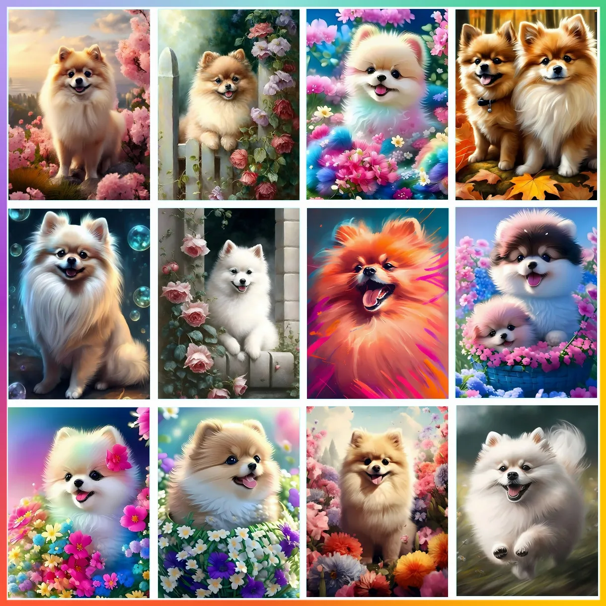 Pomeranian Cartoon Hund Tier Diamant Malerei Kreuzstich-Set Pixel-Mosaik Stickerei Heimdekoration 5D DIY Kunst Zeichnung Wandbehang