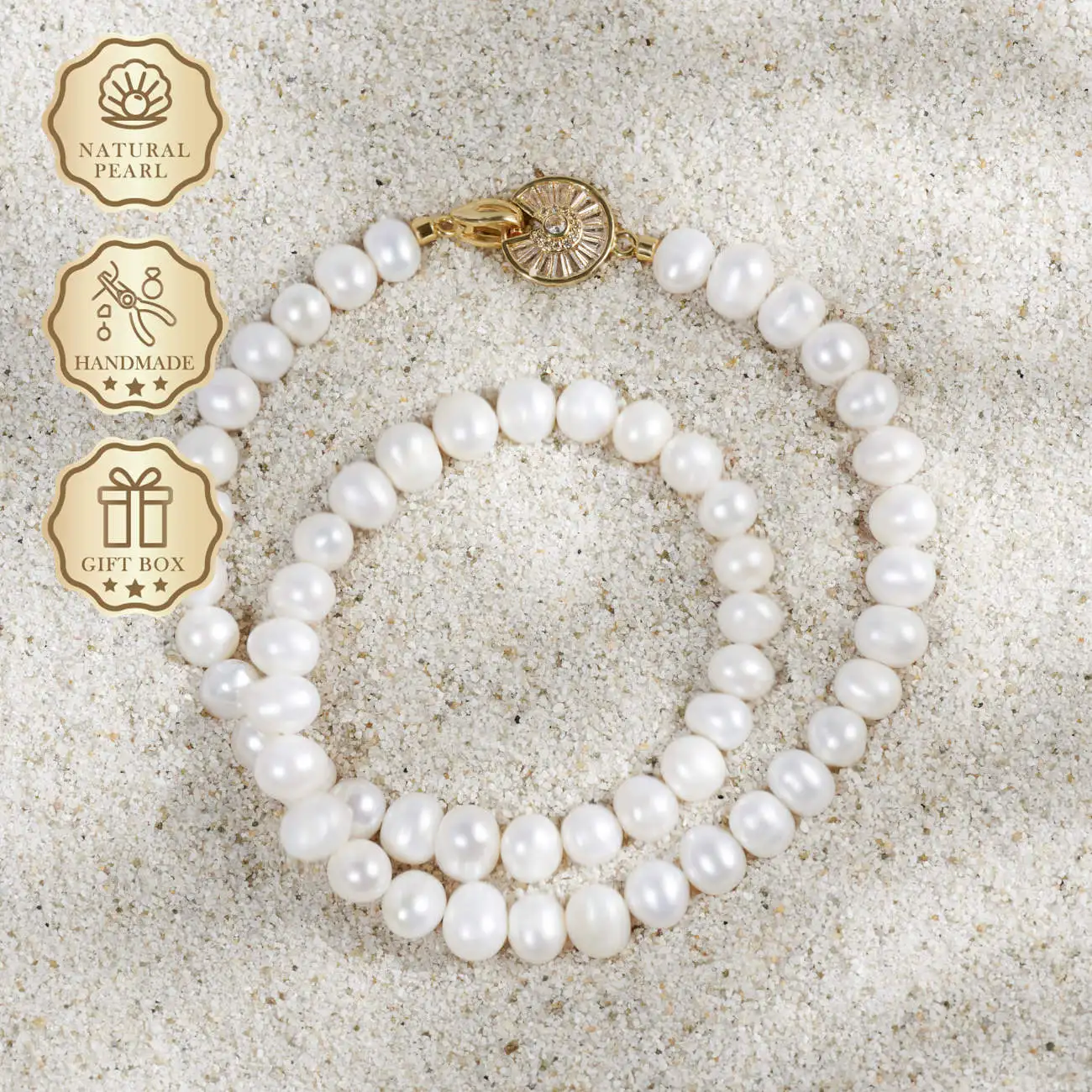 

MYSOYA White Freshwater Pearl Necklace 8–9mm with Floral Clasp, Gift Box, Ideal Birthday & Anniversary Gift