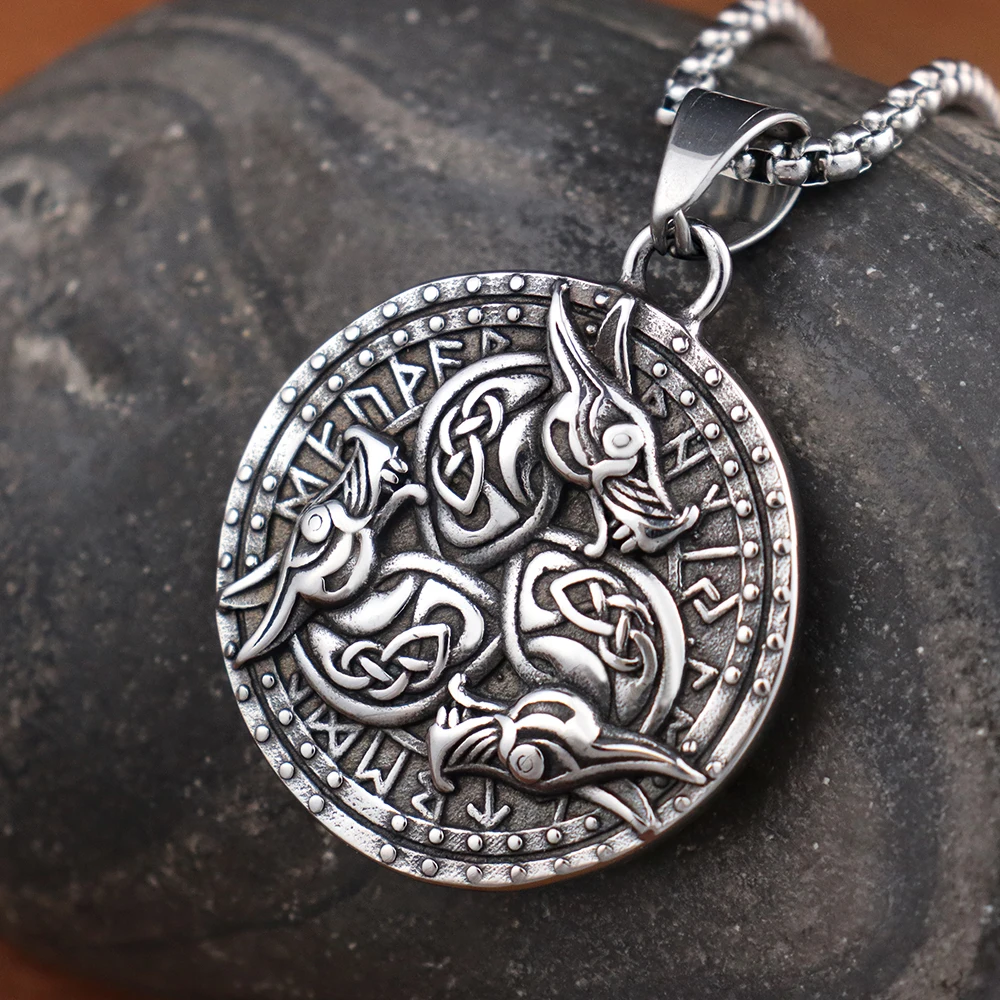 

Stainless Steel Trendy Viking Raven Pendant Popular Men's Nordic Odin Rune Necklace Creative Scandinavian Jewelry Gift Wholesale