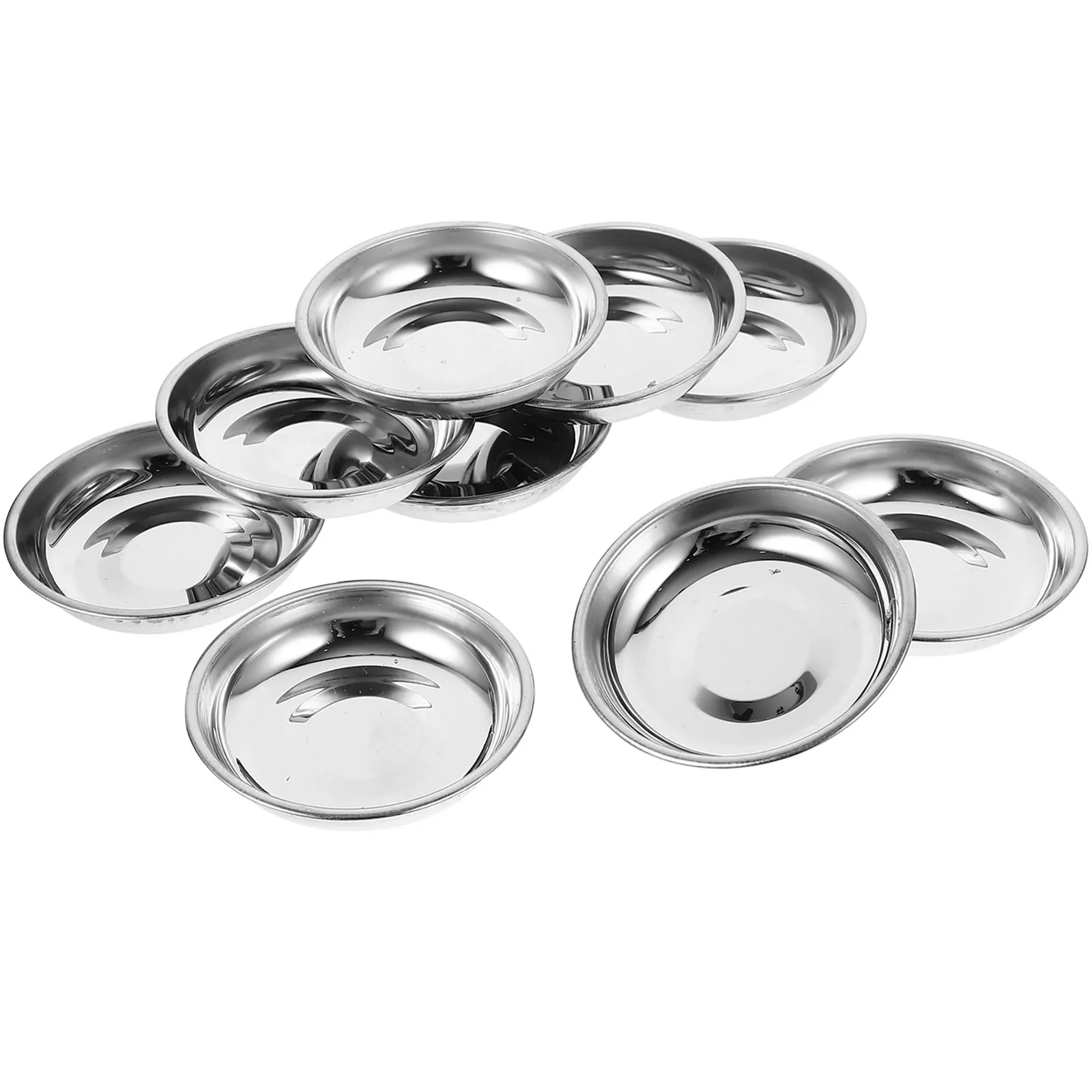 10 Pcs Stainless Steel Plate Mustard Round Dinner Plates Small Prep Bowls Butter Ketchup Dish Side Dishes Metal Camping
