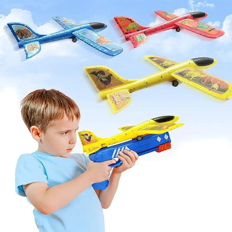 Kids Catapult Plane Toys Gun-style Launching Aircraft Gunner Throwing Aircraft Outdoor Toys for Boys Girls Birthday Xmas Gifts