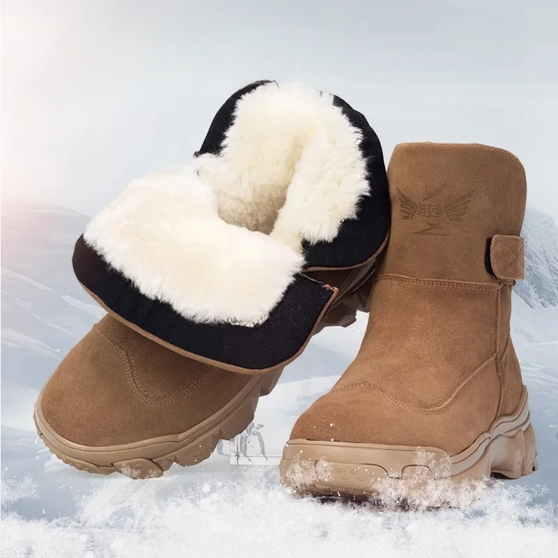 

Thick Sole High Top Winter Thick Wool Warm Waterproof Anti Slip Cotton Boots Male Brown Outdoor Casual Snow Boots Men's Shoes