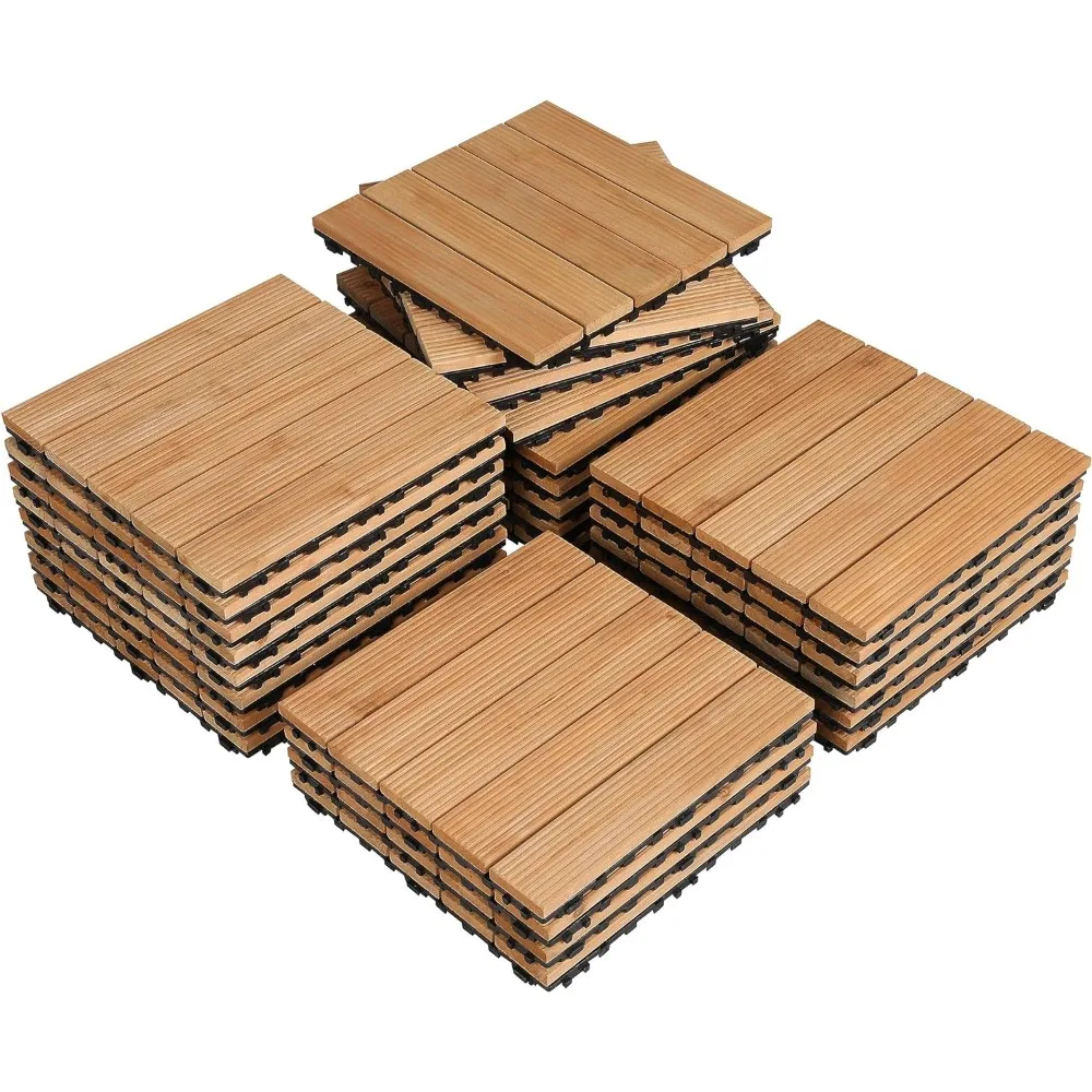 

27PCS Interlocking Patio Deck Tiles, Outdoor Flooring for Garden Poolside, Fir Wood Indoor Natural Wood, Floor Decking Tile