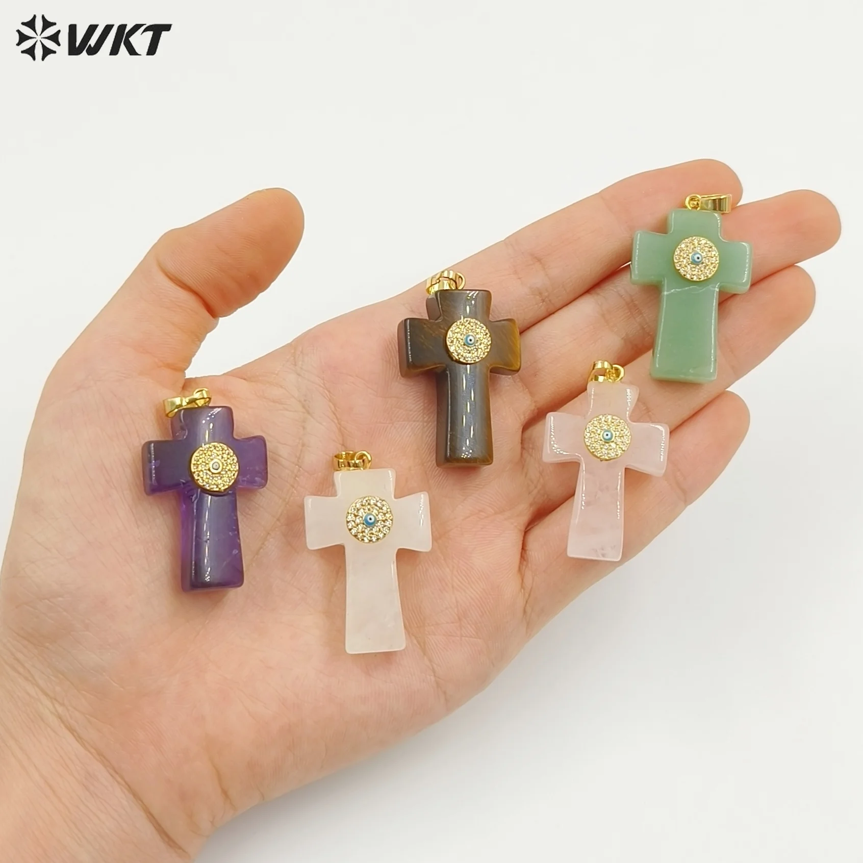 WT-P2046 Personality Style Three-Dimensional Pendant Crystal Gemstone With Devil Eye Charms Paved Stone Accessory Findings view 5