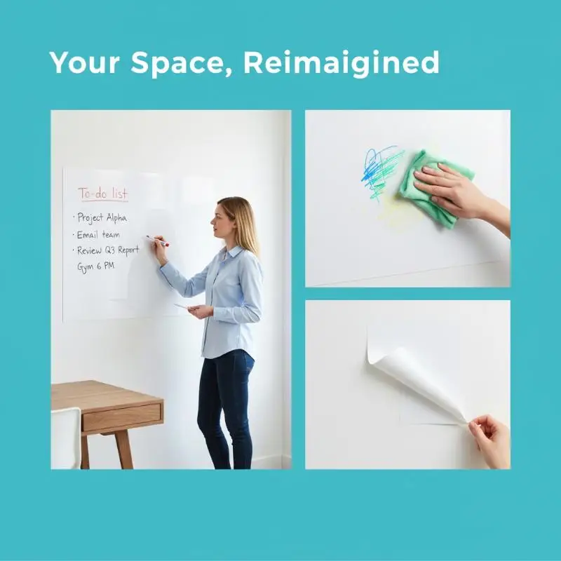 Whiteboard Wall Sticker 45x60CM Electrostatic Reusable Static Cling No Glue Required for Kids Drawing Study Room