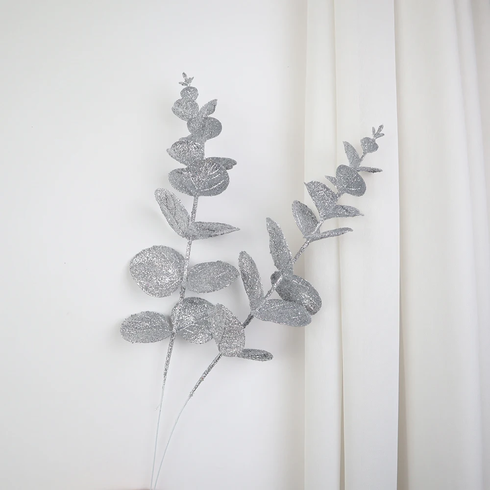 

Handmade Gold Powder Plant, Eucalyptus Leaves, Christmas Decoration, Shopping Mall Window Display, Festive Party Supplies, 36cm