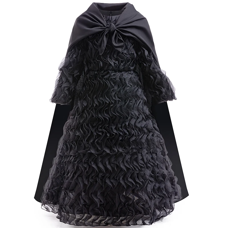 

Girls Wicked Witch Cosplay Costume Black Flower Princess Dress With Cloak For Kids Halloween Carnival Themed Party 4 To 12 Years