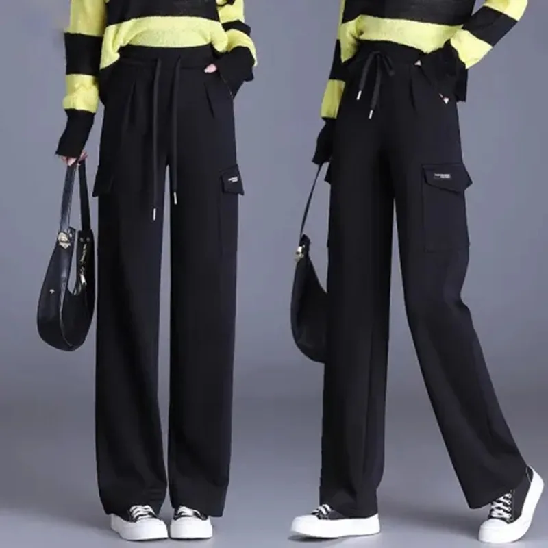

Thickened Workwear Pants Women's Loose Slimming Straight Sports Pants Casual Wide Leg Pants Trendy High Waist Commute Style