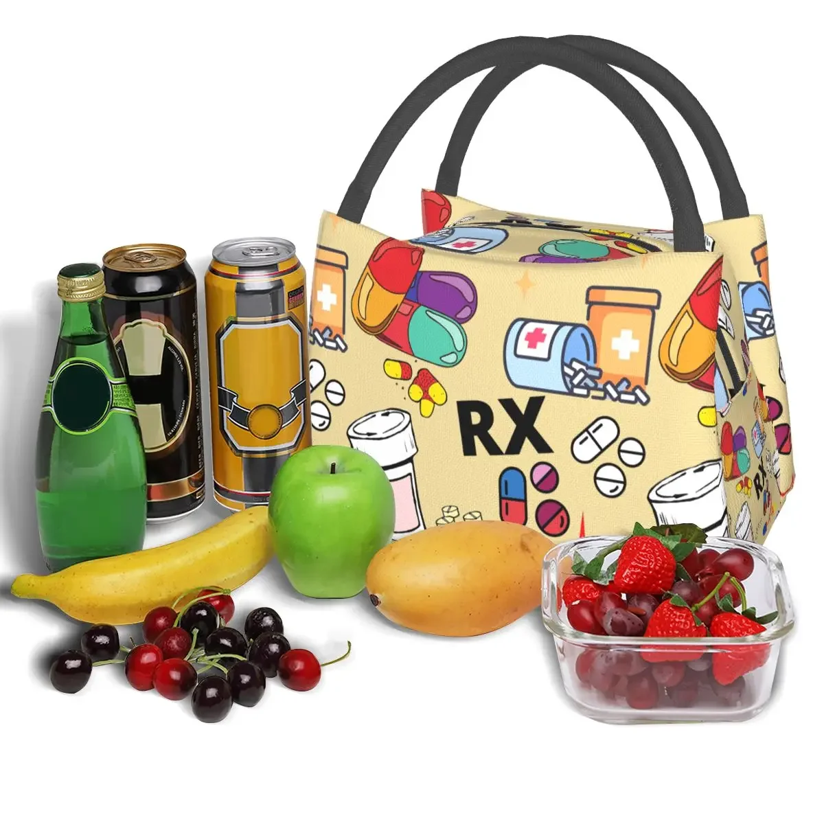 Pharmacy Pattern Pills RX Lunch Bags Insulated Bento Box Waterproof Lunch Tote Picnic Bags Cooler Thermal Bag for Woman Kid Work