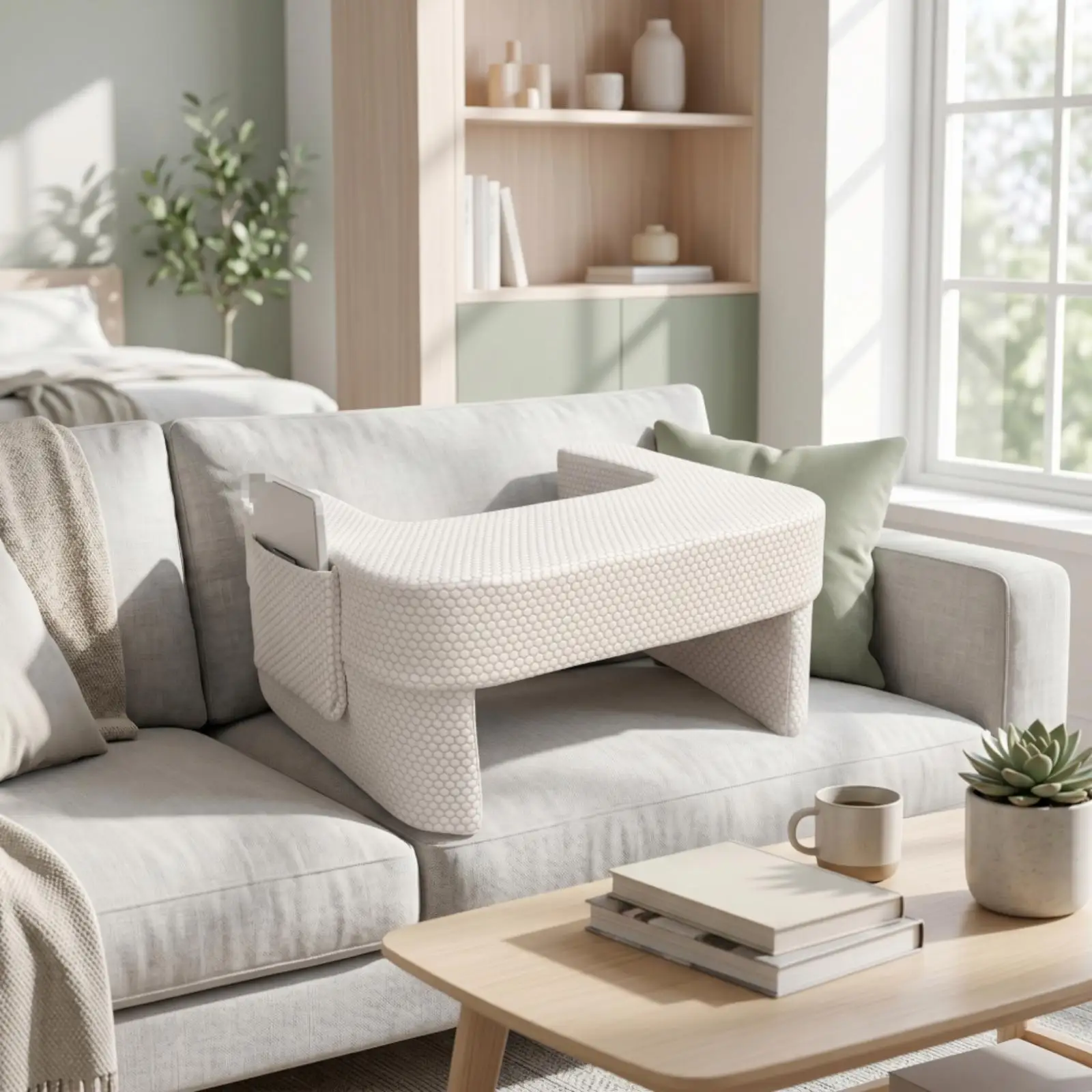 Molded Foam Reading Pillow Open-Center Reading Pillow Pockets Textured Cover