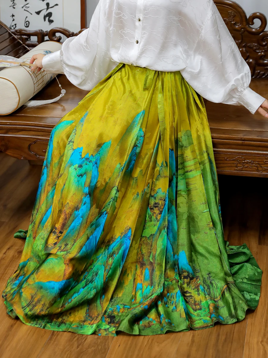 

Ele High Waist Silk f Skirt with Embroidered Floral Pattern Traditional Chinese Sle Skirt for Women