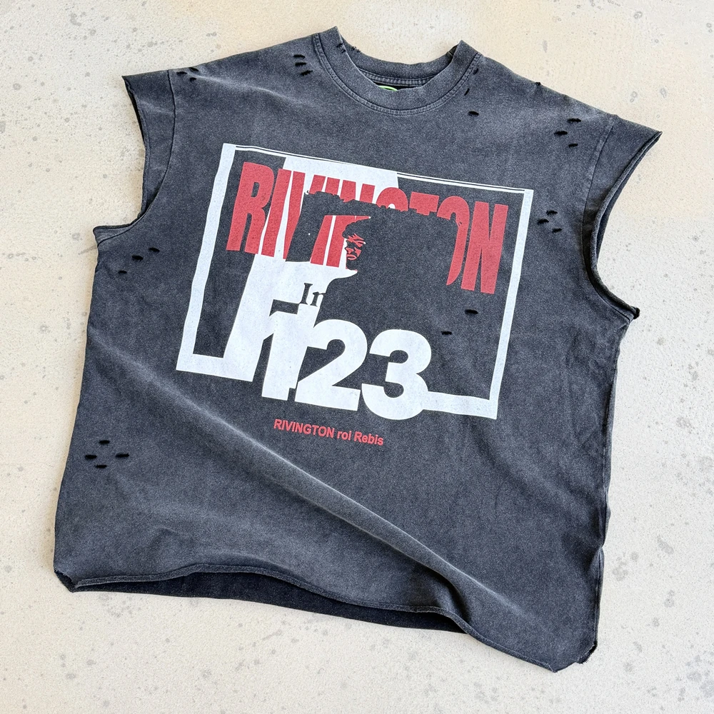 

Yao Fashion RRR123 High Quality Oversize Casual Sport Streetwear Loose Vintage Cotton Graphics Print Tank Vest For Men Unisex