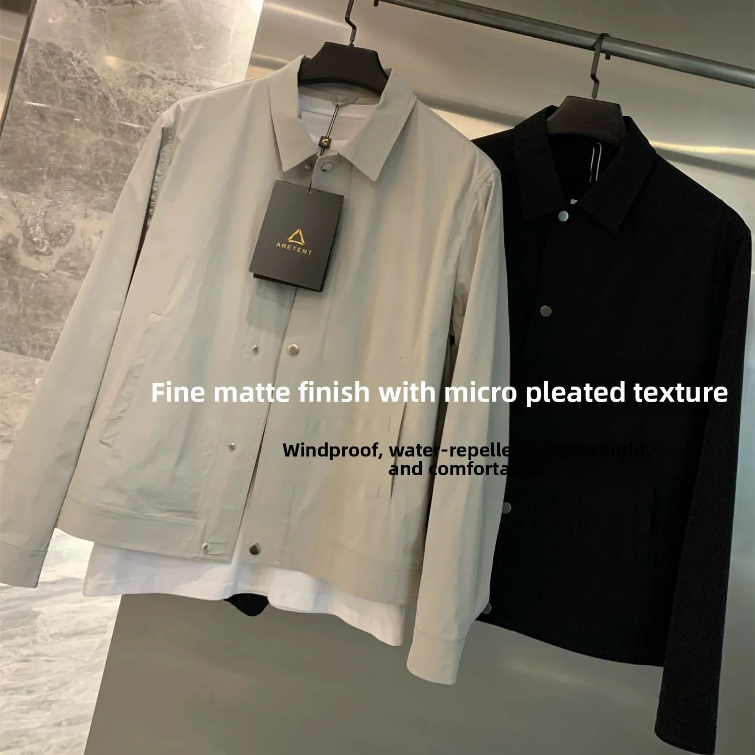 

Busin Casual Commute Men's Jaet Lightweight Elastic Breathable Windproof Stand Collar Coat Stand Fit Long Sve